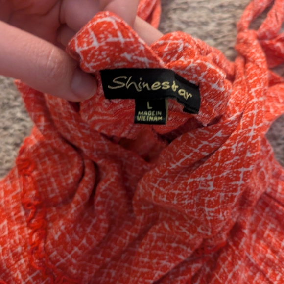 Coral Tie Strap Sundress with Ruffled waist and hem | Cottagecore • Summer • Boh - Picture 6 of 6